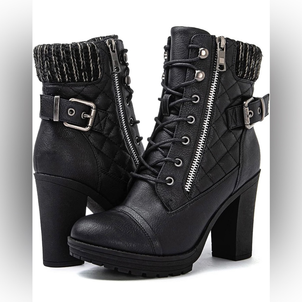 NWT!! Global Win Black Boots Size 7.5 with a 4 inch heel, weatherproof!